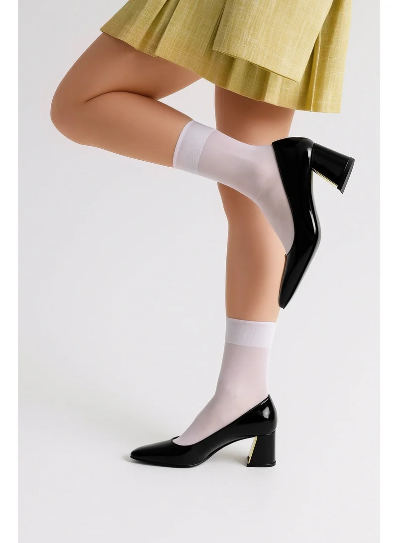 London Rag Black Metallic Accent Block Heel Pumps