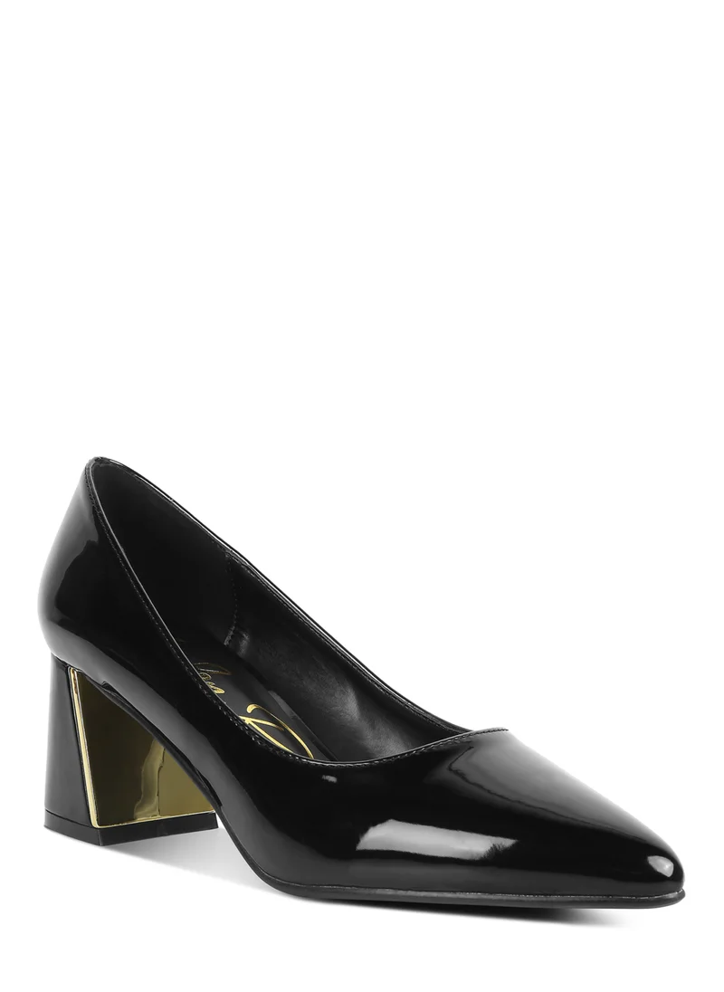 London Rag Black Metallic Accent Block Heel Pumps