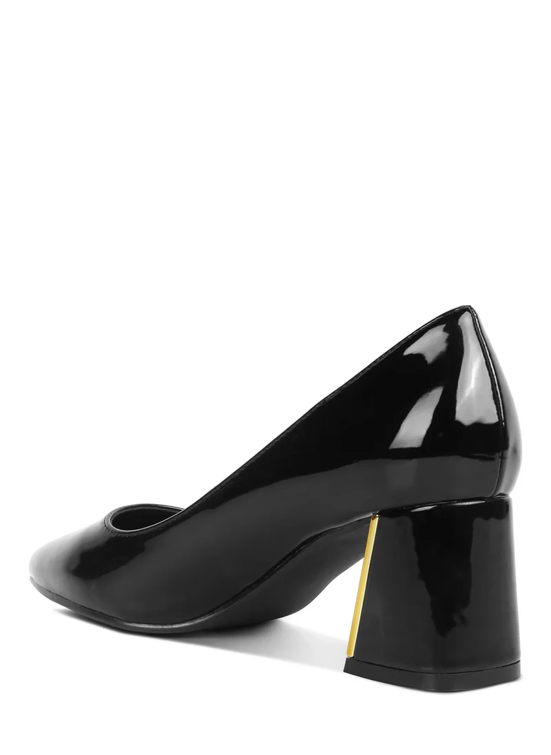 London Rag Black Metallic Accent Block Heel Pumps