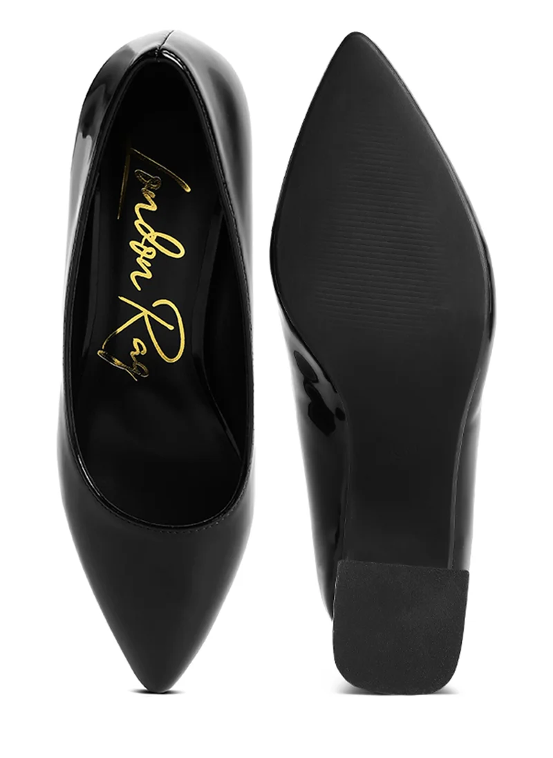 London Rag Black Metallic Accent Block Heel Pumps
