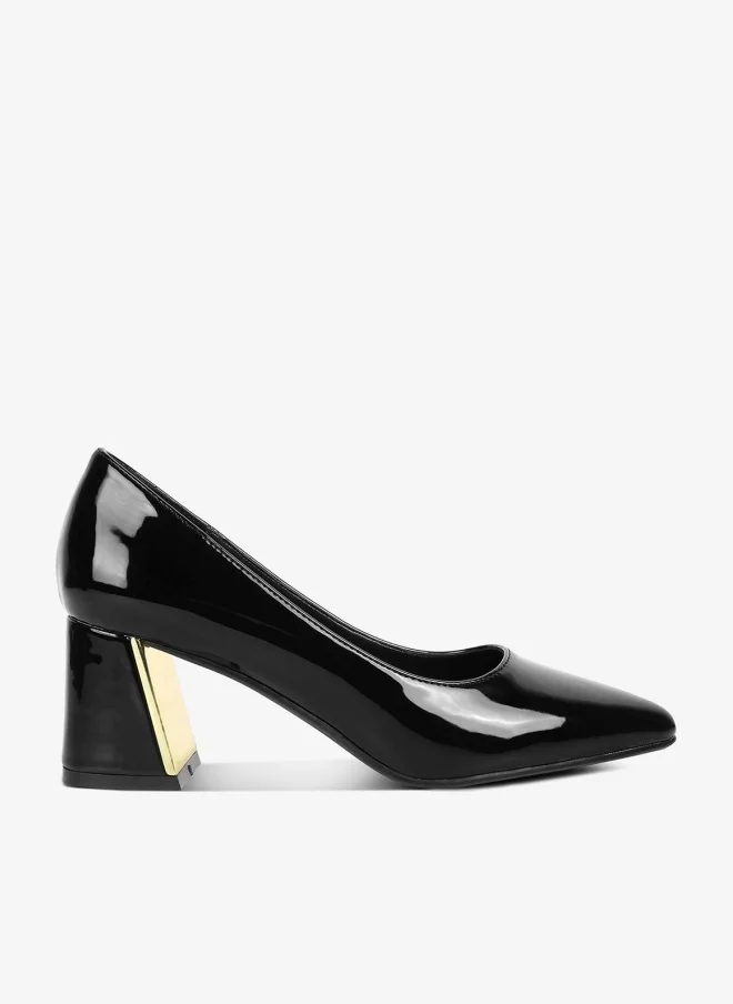 London Rag Black Metallic Accent Block Heel Pumps