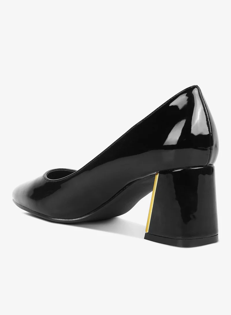 London Rag Black Black Metallic Accent Block Heel Pumps for Women | Best Price UAE