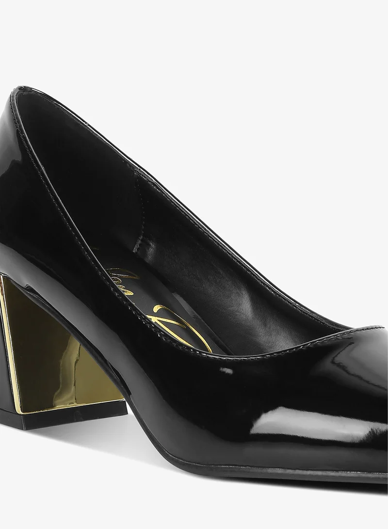 London Rag Black Black Metallic Accent Block Heel Pumps for Women | Best Price UAE