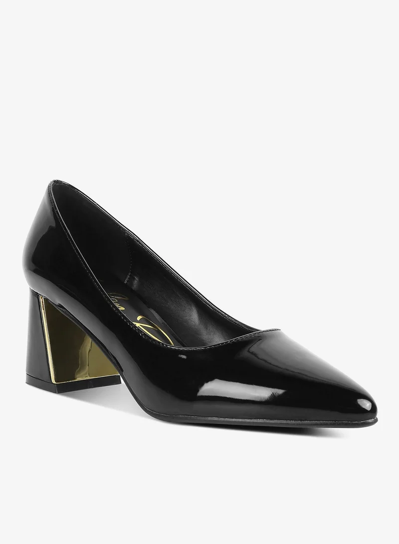 London Rag Black Black Metallic Accent Block Heel Pumps for Women | Best Price UAE