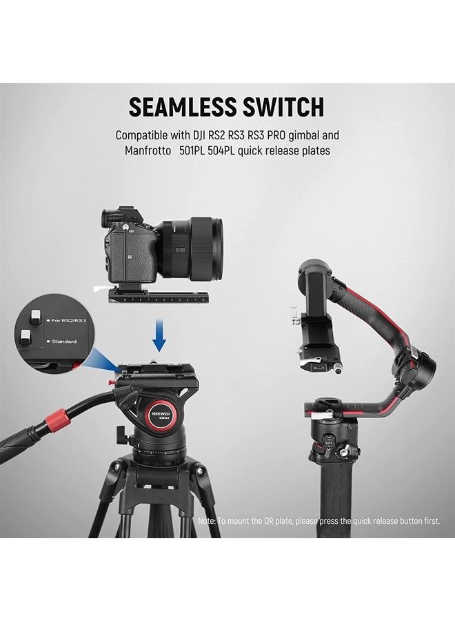 NEEWER Video Tripod Fluid Head with Quick Release Plate Compatible with DJI RS Gimbals Manfrotto, Telescopic Handle & Scaled Base (75mm Dia.) for Panorama, Heavy Duty for DSLR Video Cameras, GM002 - Image 3