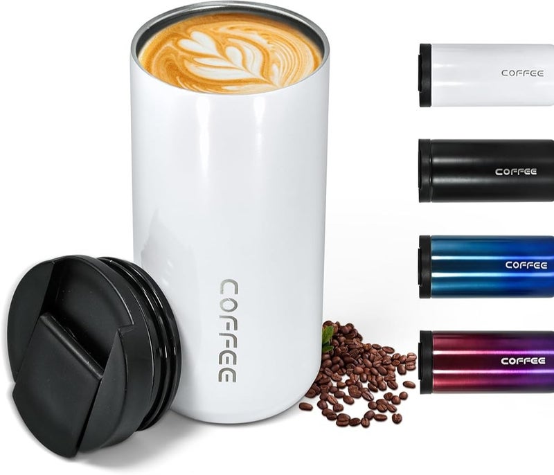 كوب سفر معزول من الفولاذ المقاوم للصدأ سعة 500 مل - كوب قهوة حراري مع غطاء كبس - Image 2