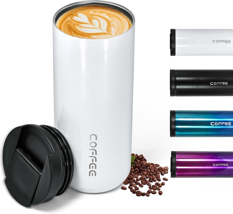 كوب سفر معزول من الفولاذ المقاوم للصدأ سعة 500 مل - كوب قهوة حراري مع غطاء كبس - Image 1