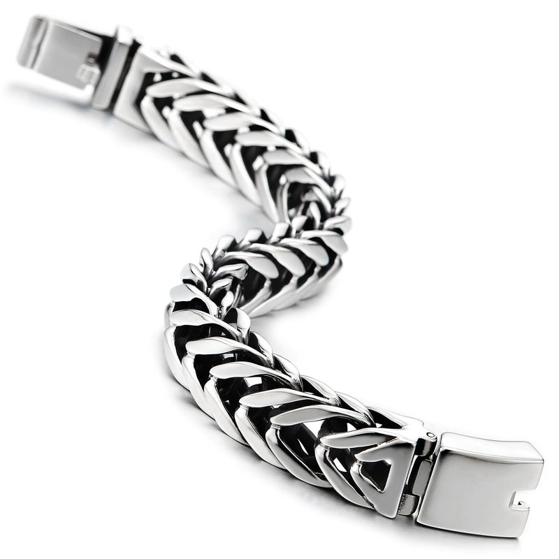 COOLSTEELANDBEYOND 22.5CM Masculine Style Wide Curb Chain Bracelet Stainless Steel Silver Color for Men - Image 4