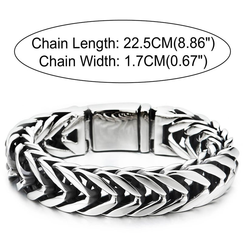 COOLSTEELANDBEYOND 22.5CM Masculine Style Wide Curb Chain Bracelet Stainless Steel Silver Color for Men - Image 5