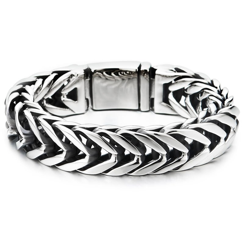 COOLSTEELANDBEYOND 22.5CM Masculine Style Wide Curb Chain Bracelet Stainless Steel Silver Color for Men - Image 1