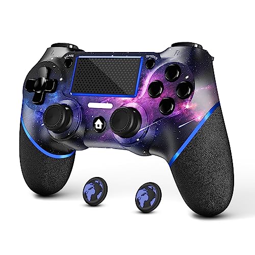 AceGamer وحدة تحكم AceGamer اللاسلكية لجهاز PS4، تصميم مخصص V2 لجويستيك لجهاز PS4 مع قبضة غير قابلة للانزلاق من الجانبين ومقبس صوت 3.5 مم! أغطية الإبهام متضمنة! (المجرة) - Image 1