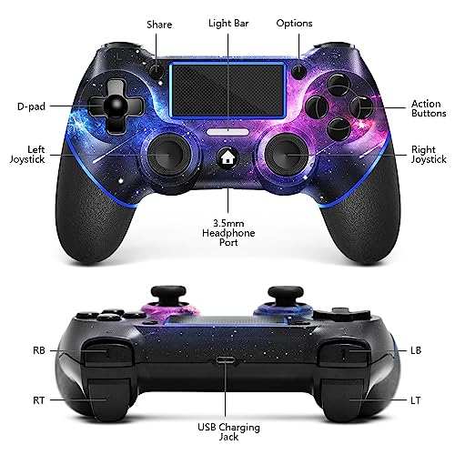 AceGamer وحدة تحكم AceGamer اللاسلكية لجهاز PS4، تصميم مخصص V2 لجويستيك لجهاز PS4 مع قبضة غير قابلة للانزلاق من الجانبين ومقبس صوت 3.5 مم! أغطية الإبهام متضمنة! (المجرة) - Image 3