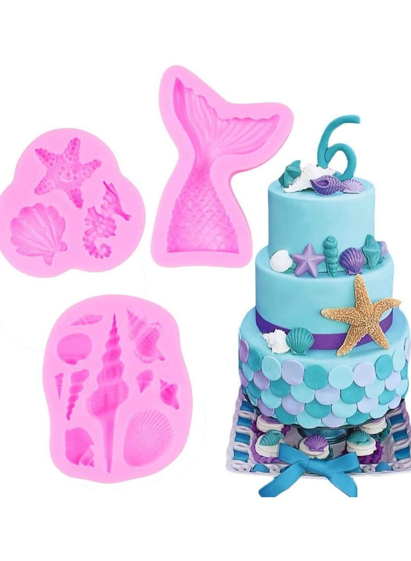 SOLARAE 6 Pcs Marine Theme Fondant Silicone Mold Seashell Sea Life Chocolate/Fondant/Candy Baking For Cake Decor DIY Handmade Tools for Mermaid Decoration - Image 2