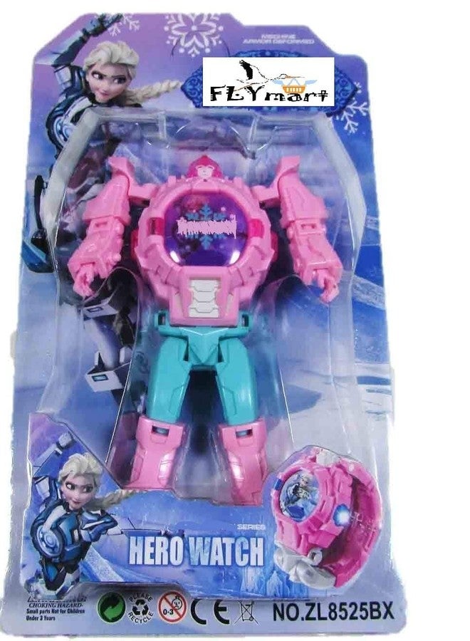 FLYmart Froozen Princess Snow Girl Queen | Dream Robot to Digital Wristwatch with Special Kind of Play & Fun Cool Effect LED Light Robot Toy Convert to DigitalWatch for Your Little Princess - Image 2