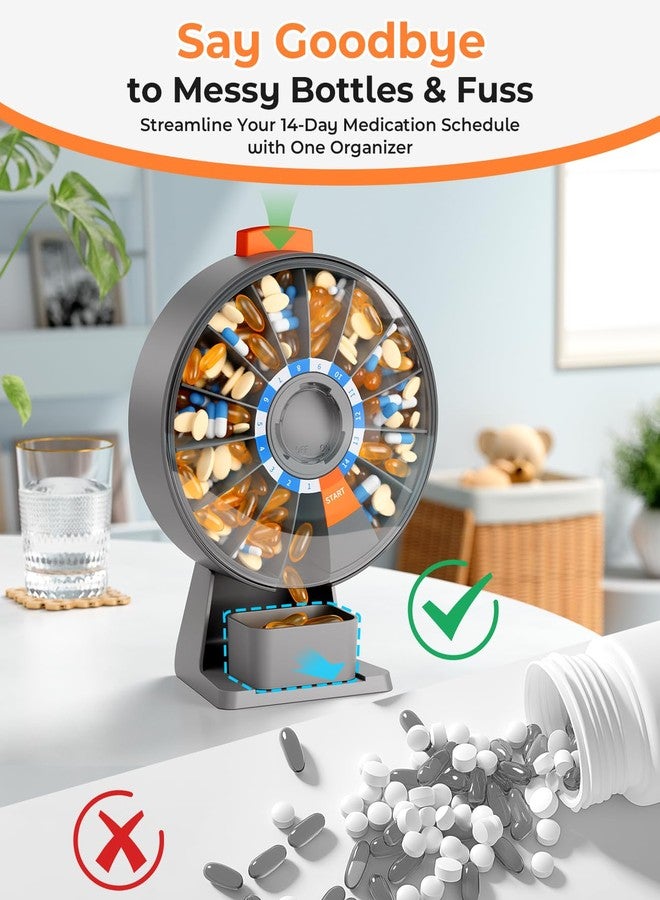 Daviky Pill Dispenser Daily, Large Pill Organizer with Wall-Mounted or Standing Use, 14 Days Pill Container, Push Button Design, Weekly Pill Box for Vitamin, Medicine,Supplement, Fish Oil(Gray) - Image 2