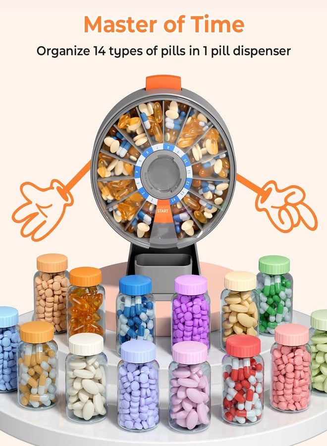 Daviky Pill Dispenser Daily, Large Pill Organizer with Wall-Mounted or Standing Use, 14 Days Pill Container, Push Button Design, Weekly Pill Box for Vitamin, Medicine,Supplement, Fish Oil(Gray) - Image 4