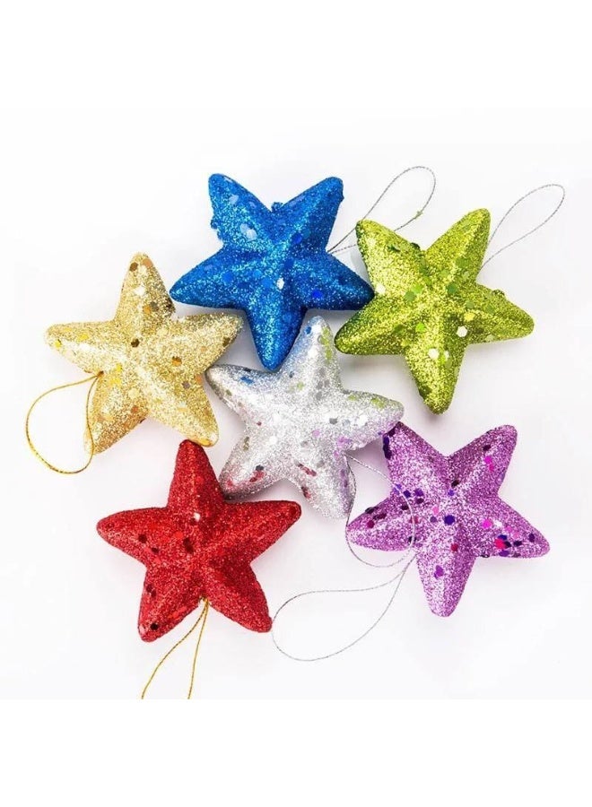 كيس نجوم زينة شجرة عيد الميلاد من  6 قطعة زينة شجرة الكريسماس على شكل نجمة ملونة معلقة، لحفلات عيد الميلاد وعطلة رأس السنة الجديدة - Image 2