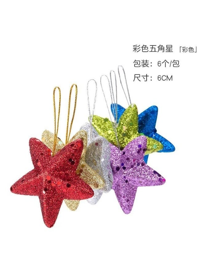 كيس نجوم زينة شجرة عيد الميلاد من  6 قطعة زينة شجرة الكريسماس على شكل نجمة ملونة معلقة، لحفلات عيد الميلاد وعطلة رأس السنة الجديدة - Image 3