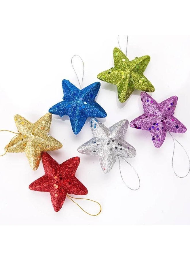 كيس نجوم زينة شجرة عيد الميلاد من  6 قطعة زينة شجرة الكريسماس على شكل نجمة ملونة معلقة، لحفلات عيد الميلاد وعطلة رأس السنة الجديدة - Image 1