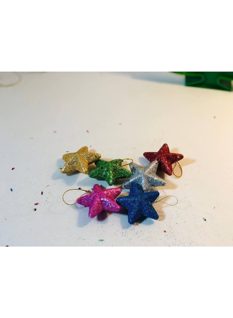 كيس نجوم زينة شجرة عيد الميلاد من  6 قطعة زينة شجرة الكريسماس على شكل نجمة ملونة معلقة، لحفلات عيد الميلاد وعطلة رأس السنة الجديدة - Image 4