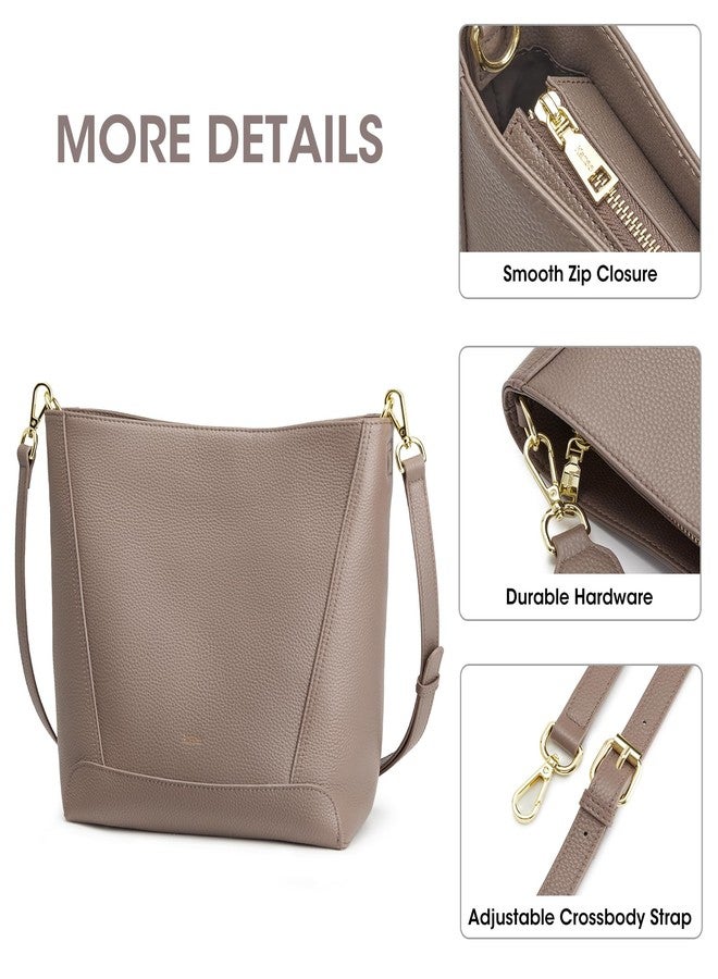 Kattee Leather Purses and Handbags Trendy, Bucket Bags for Women, Top Grain Leather Hobo Tote Shoulder Crossbody Bag with 2 Straps, Khaki - Image 5