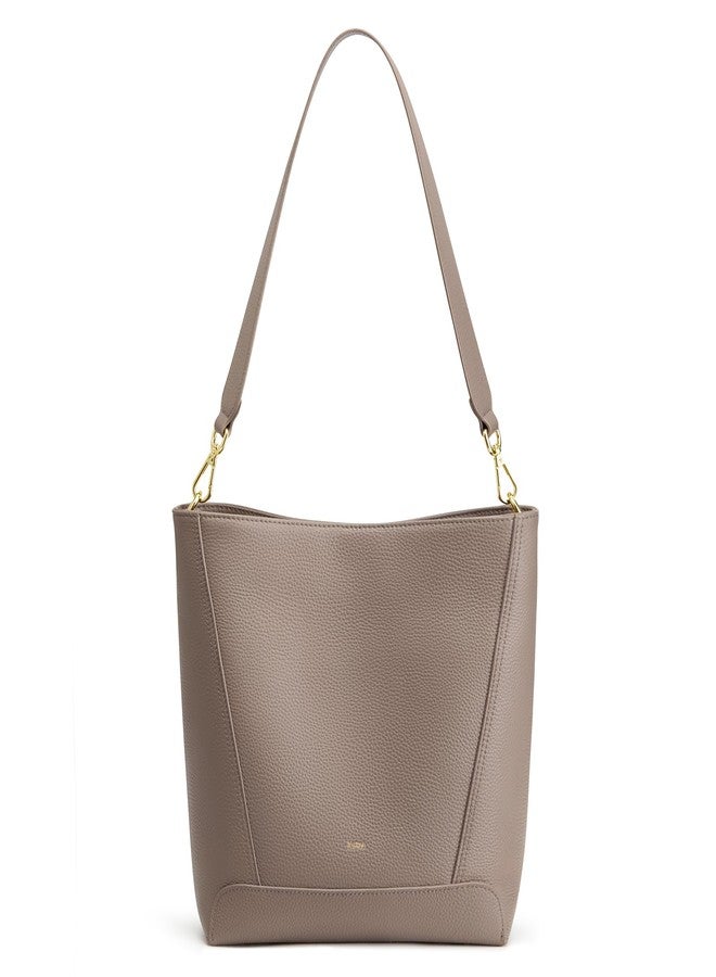 Kattee Leather Purses and Handbags Trendy, Bucket Bags for Women, Top Grain Leather Hobo Tote Shoulder Crossbody Bag with 2 Straps, Khaki - Image 1