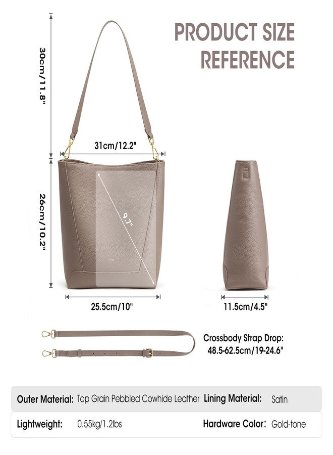 Kattee Leather Purses and Handbags Trendy, Bucket Bags for Women, Top Grain Leather Hobo Tote Shoulder Crossbody Bag with 2 Straps, Khaki - Image 3