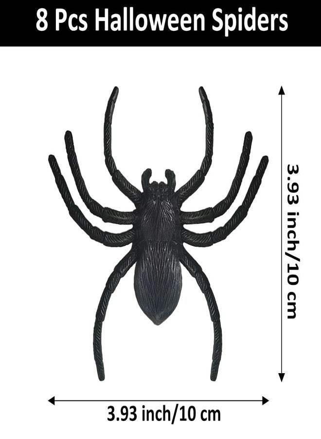 ZYLOP Realistic Plastic Spiders Decorations - 8 Pcs Black Big Fake Spiders For Web Decorations, Realistic Fun Toys Prank Props Scare Practical Surprise Joke Party Decor, 3.9 X 3.7 Inch - Image 2