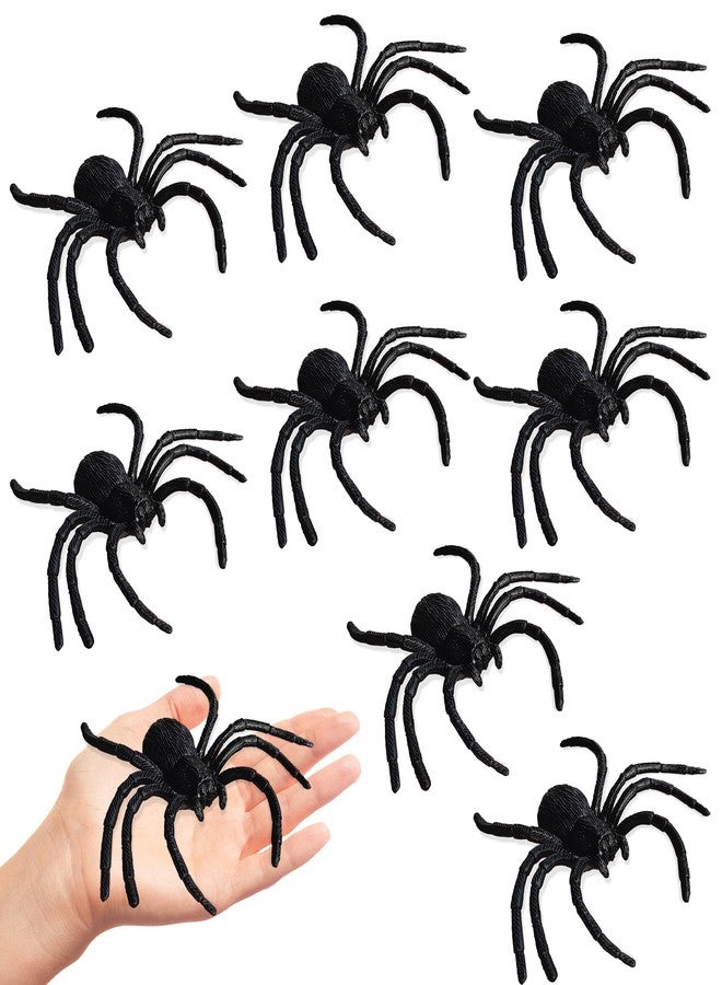 ZYLOP Realistic Plastic Spiders Decorations - 8 Pcs Black Big Fake Spiders For Web Decorations, Realistic Fun Toys Prank Props Scare Practical Surprise Joke Party Decor, 3.9 X 3.7 Inch - Image 1