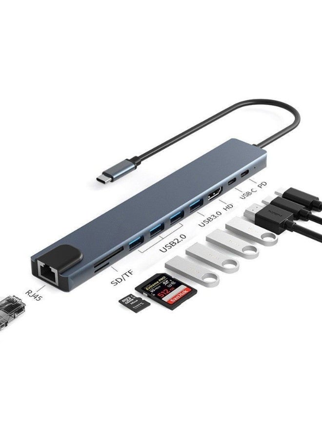 T I G O USB C Hub 10 in 1 HDMI 4K@30Hz 100W Fast Charging, 1000Mbps Network Ethernet Hub USB3.0+2.0*3 USB C 3.0 5Gbps Data Transfer SD Card Reader for Macbook Pro | Grey - Image 2