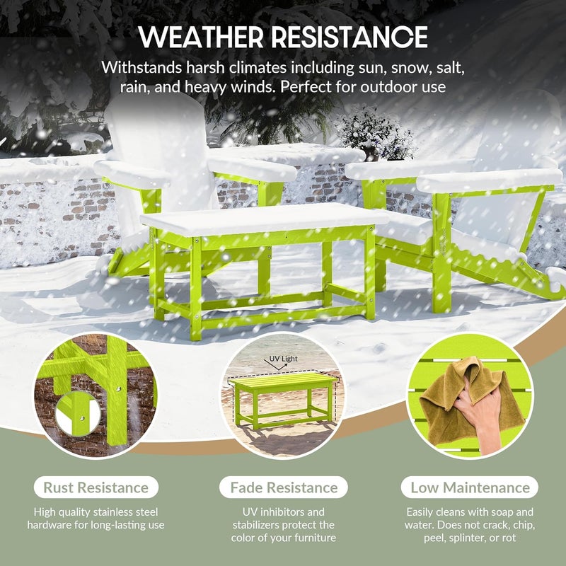 WestinTrends Malibu Outdoor Coffee Table, 35" x 17.5" All Weather Poly Lumber Patio Adirondack Coffee Table for Garden Lawn Porch Balcony, Lime - Image 4