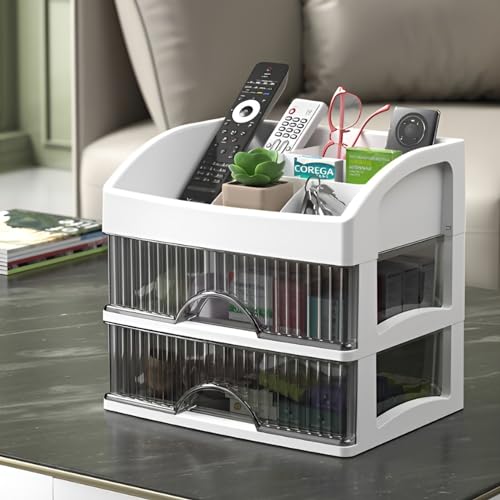 HoopVool® Countertop Organizer with Drawers Plastic Storage for Makeup Brush,Hair Accessories,Jewelry,Skincare Vanity Display, Skin Care Products, Office Desk Organizer (White, Layer-2) - Image 2