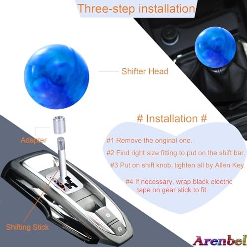 Arenbel Polished Ball Car Gear Shift Stick Lever Shifter Handle Knob Fit Most Manual Automatic Vehicles, Blue - Image 4