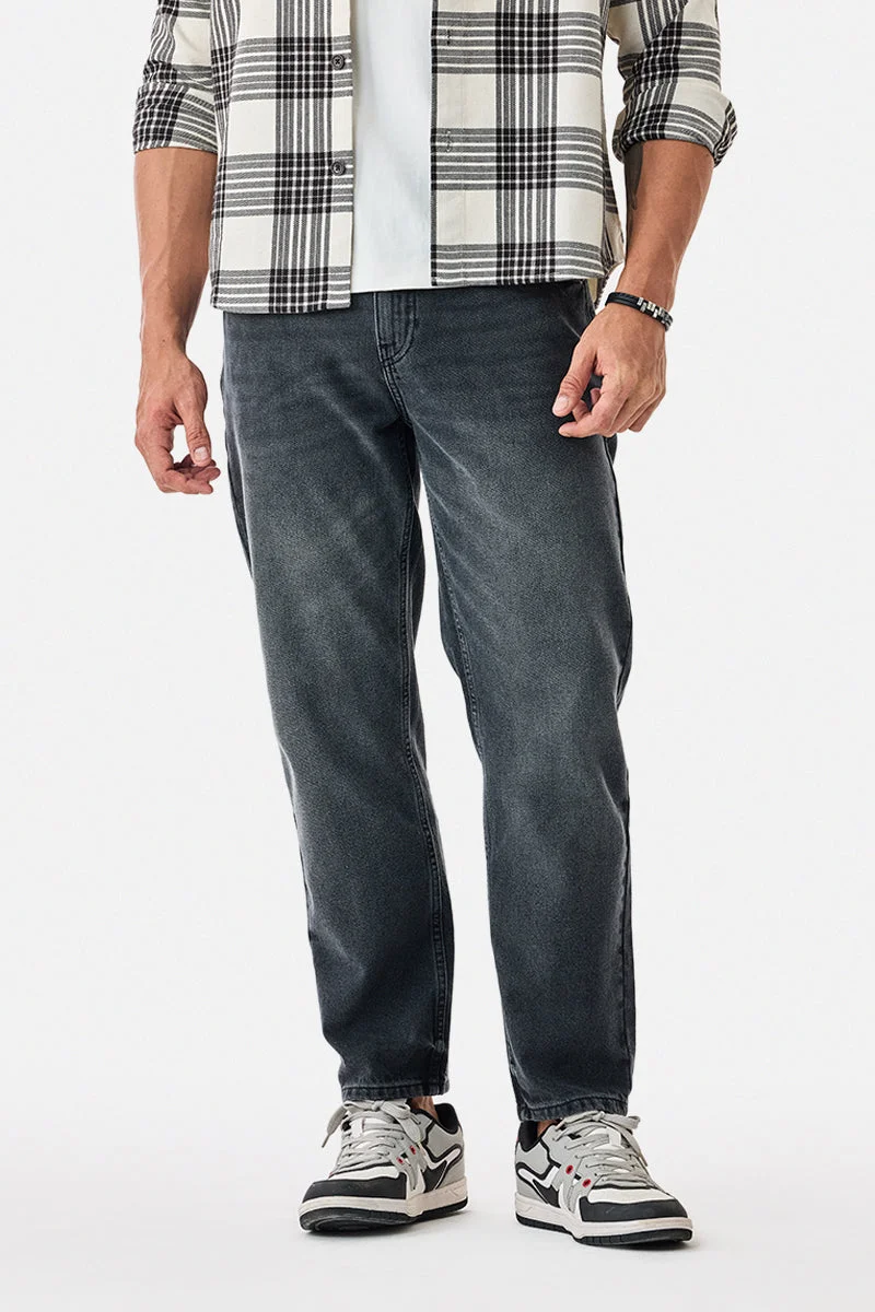 Dark Grey Solid Relaxed Casual Jeans