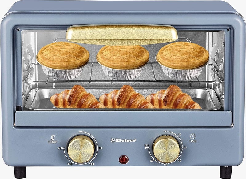 Belaco BTO-1010L Retro look Mini 10L Toaster Oven Tabletop Cooking Baking Portable Oven 750w 60 min Timer 100-230° Stainless Steel Heating Tube incl. Baking Tray & Wire Rack - Image 1