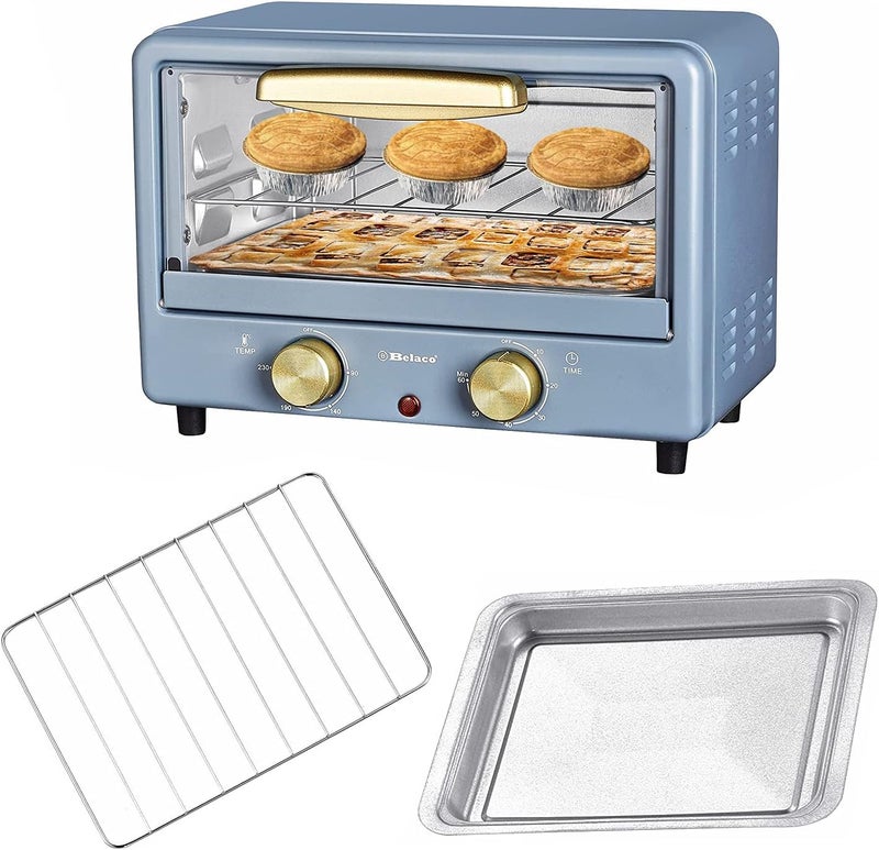 Belaco BTO-1010L Retro look Mini 10L Toaster Oven Tabletop Cooking Baking Portable Oven 750w 60 min Timer 100-230° Stainless Steel Heating Tube incl. Baking Tray & Wire Rack - Image 2