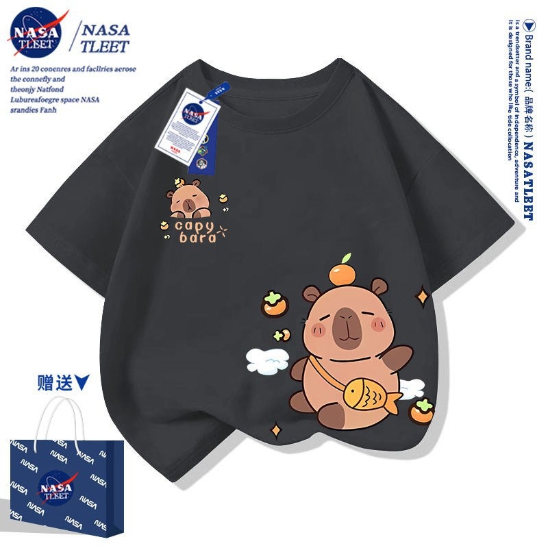 Nasa Co-Branded Kapibalakatone Cotton Short-Sleeved New Arrival All-Match Crewneck Base Shirt Trendy Brand T-Shirt For Boys And Girls - Image 4