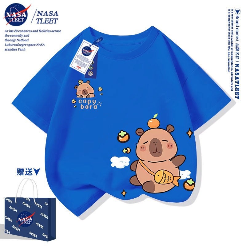 Nasa Co-Branded Kapibalakatone Cotton Short-Sleeved New Arrival All-Match Crewneck Base Shirt Trendy Brand T-Shirt For Boys And Girls - Image 5