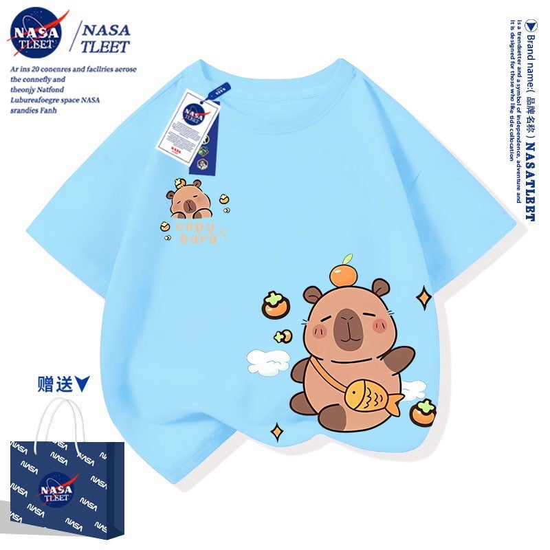 Nasa Co-Branded Kapibalakatone Cotton Short-Sleeved New Arrival All-Match Crewneck Base Shirt Trendy Brand T-Shirt For Boys And Girls - Image 3