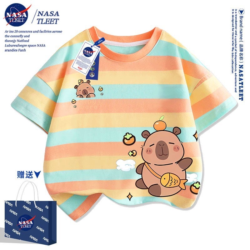 Nasa Co-Branded Kapibalakatone Cotton Short-Sleeved New Arrival All-Match Crewneck Base Shirt Trendy Brand T-Shirt For Boys And Girls - Image 1