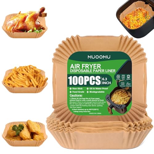 Air Fryer Disposable Paper Liners Square NonStick Parchment AirFryer Accessories for Baking Microwave Oven Frying Pan Oil Proof Water Proof 100PCS 63inch