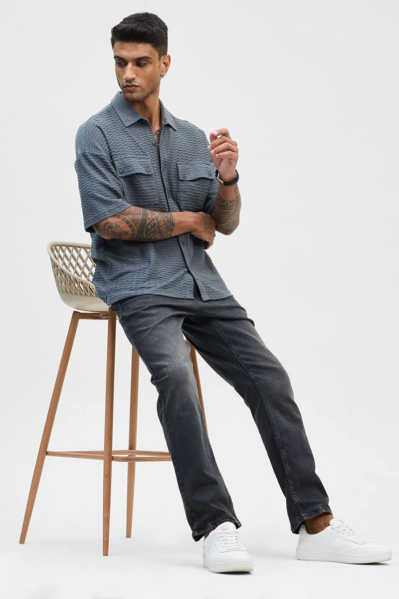 SNITCH Greyish Blue Textured Oversized Fit Shirt