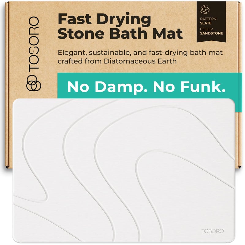 TOSORO - Stone Bath Mat Diatomaceous Earth Shower Mat Non-Slip Super Absorbent Diatomite Stone Bath Mats for Bathroom Floor Quick Drying Natural Easy to Clean (23.5 x 15) - Sandstone - Image 1