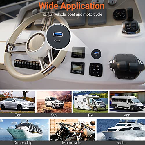 OBVIS USB Type C 3.0 and USB 3.0 Male to Female Flush Mount Cable Waterproof Kit Accessories Car Dash Panel Mount Adapter Converter Extension Extender for Car Boat Motorcycle Motorbike 3 Feet - Image 4