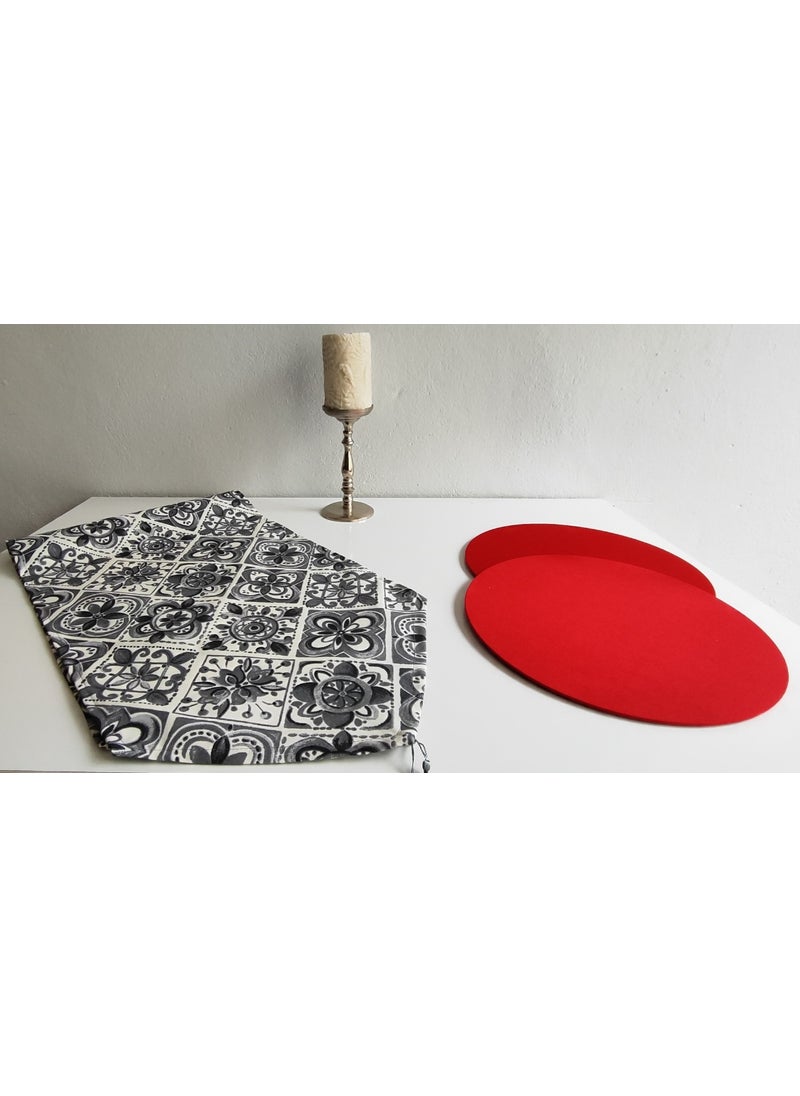 YS Home Tekstil YS Home Textile American Service Runner and 2-Piece Subplate Set Red  - Image 1