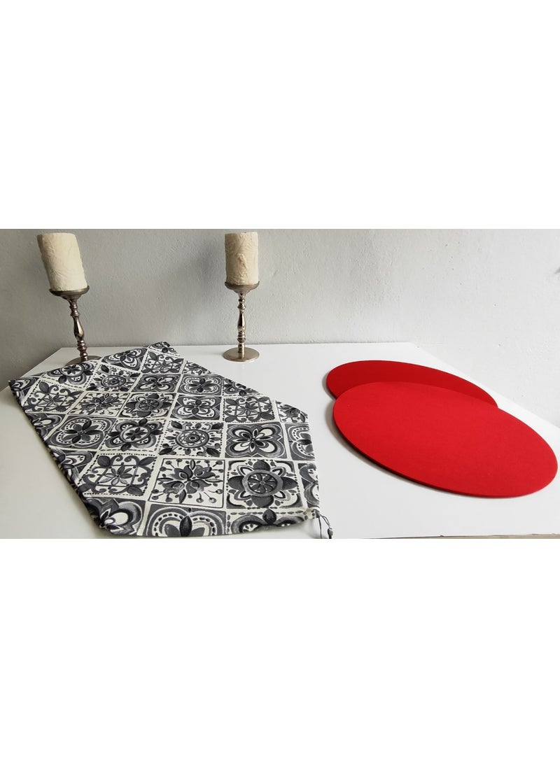 YS Home Tekstil YS Home Textile American Service Runner and 2-Piece Subplate Set Red  - Image 3