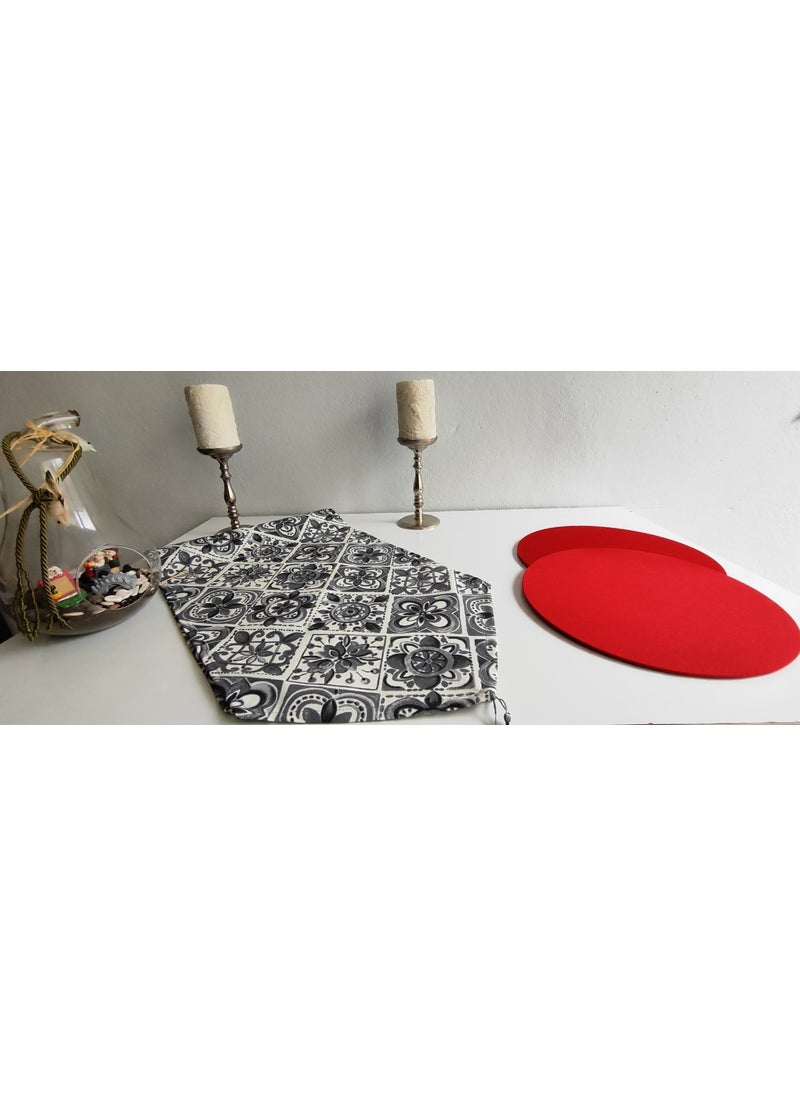 YS Home Tekstil YS Home Textile American Service Runner and 2-Piece Subplate Set Red  - Image 2