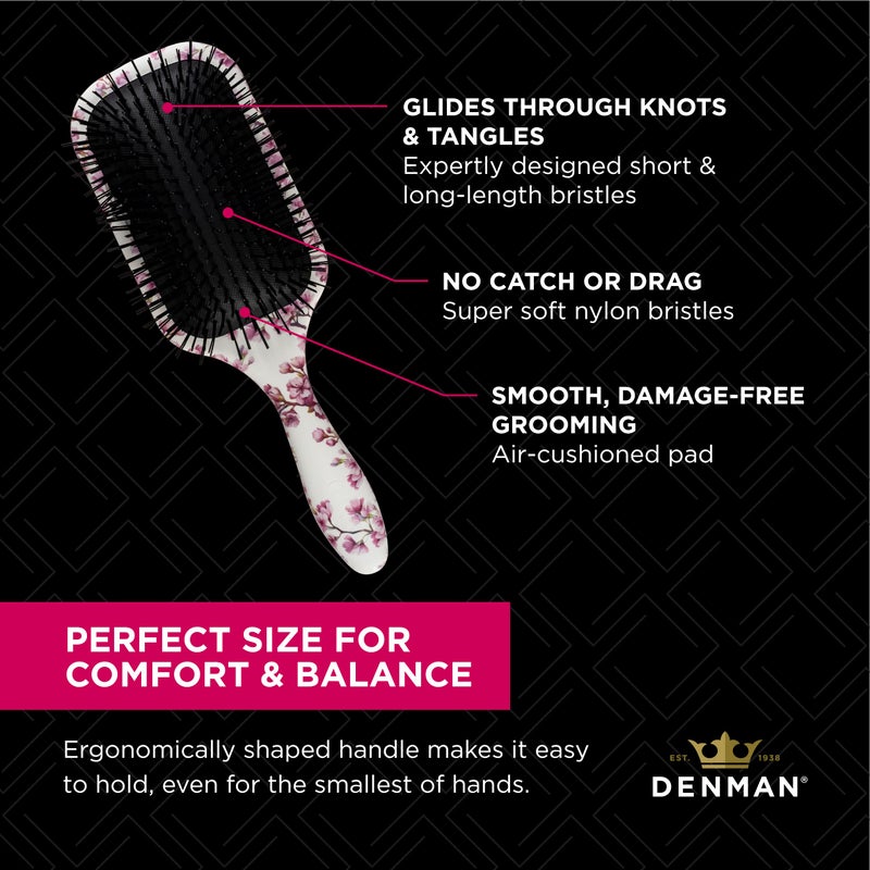 Denman Ultimate Detangling Hair Brush - Wet & Dry Detangler Brush for Long Hair, Wigs & Extensions - Ideal Hair Brushes for Women and Men, D90L Cherry Blossom - Image 5