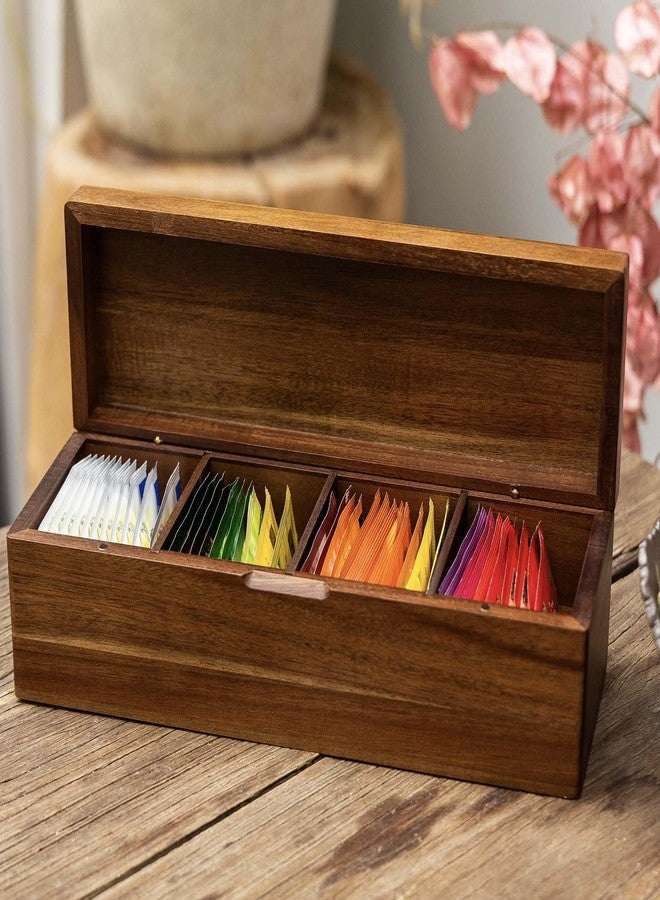 FLYIEE Acacia Wooden Tea Bag Organizers, Tea packet Storage Boxes, Tea Caddy for Tea Bags Chest, Teabag Holder Containers, Teabox Station Display, Organizador De Tes Caja Para Te, 4 Compartments - Image 4