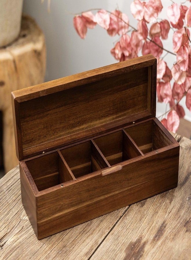 FLYIEE Acacia Wooden Tea Bag Organizers, Tea packet Storage Boxes, Tea Caddy for Tea Bags Chest, Teabag Holder Containers, Teabox Station Display, Organizador De Tes Caja Para Te, 4 Compartments - Image 3